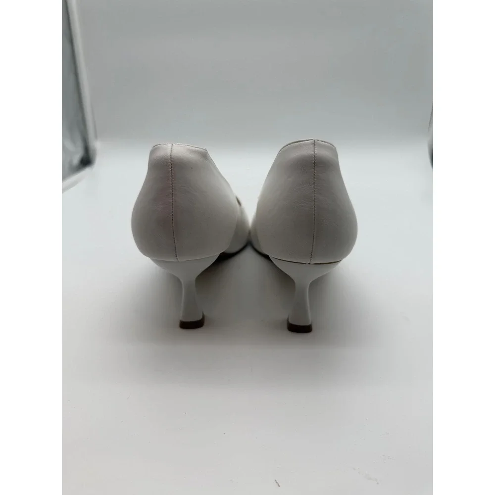 White Pointed Toe Kitten Heel Pumps Flared Stiletto Dress Shoes Womens 8.5